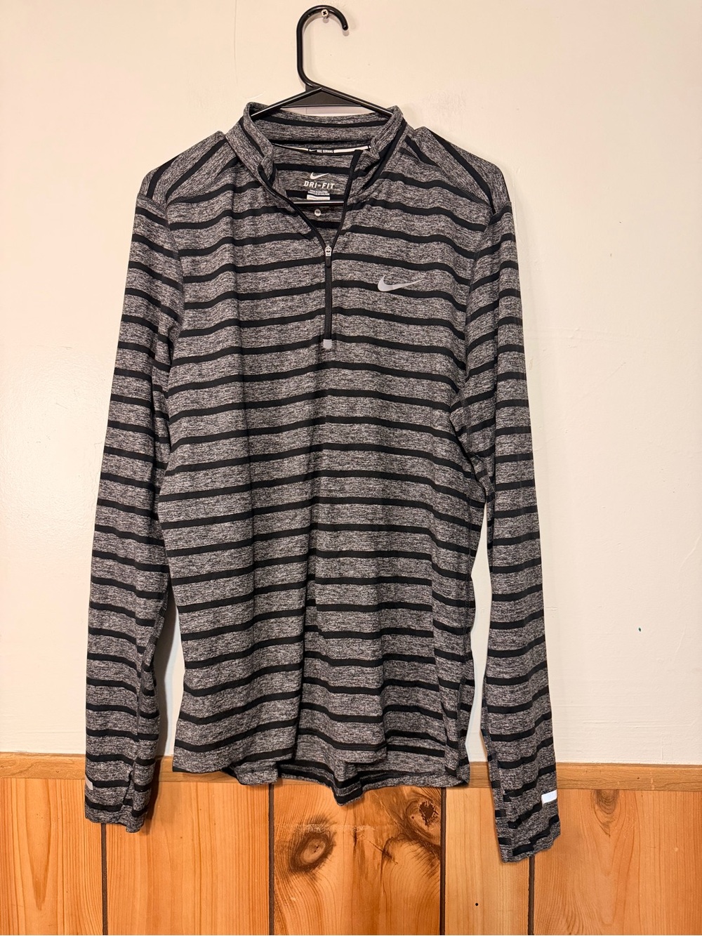 Nike Men’s Gray & Black Striped Dri-FIT Quarter-Zip Long Sleeve